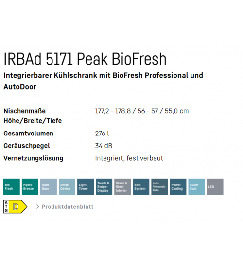 利勃海尔IRBAd 5171 Peak嵌入式冰箱 生物养鲜